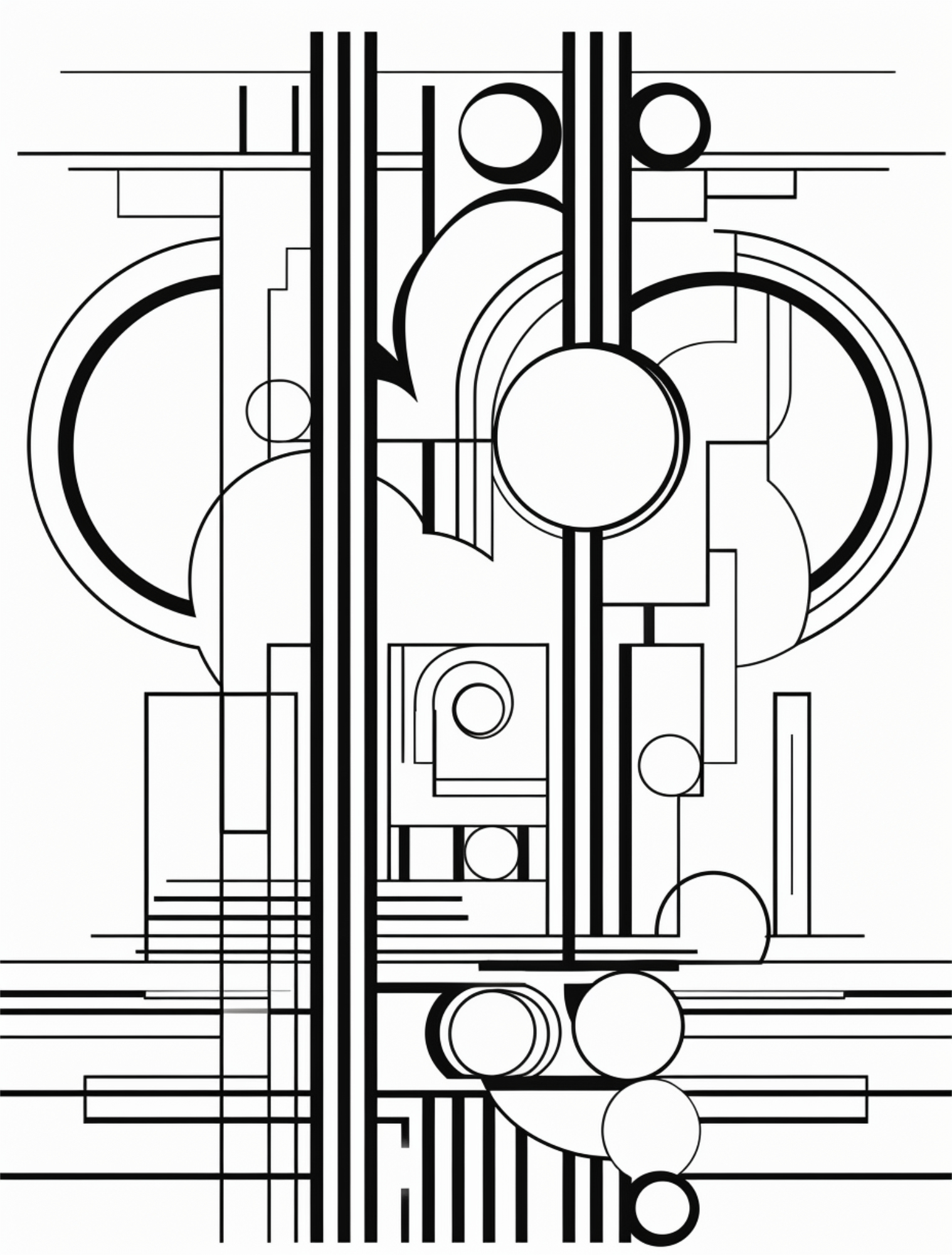 Black and white mid-century modern architecture line art coloring page